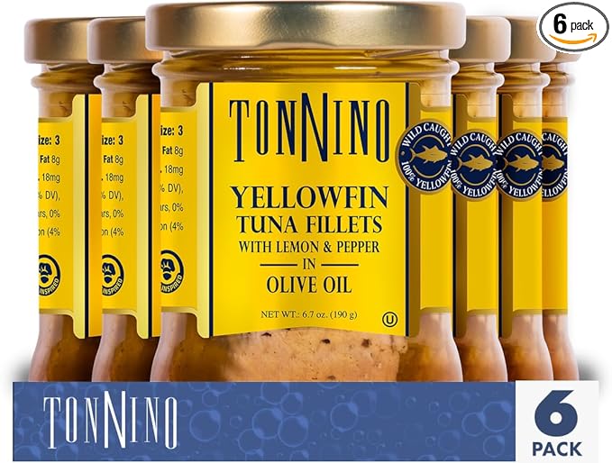 Tonnino Yellowfin Tuna Fish ??Lemon Pepper in Olive Oil ??Pack of 6 ??Alternative to Salmon ??Protein Snacks ??Ready to Eat Meals