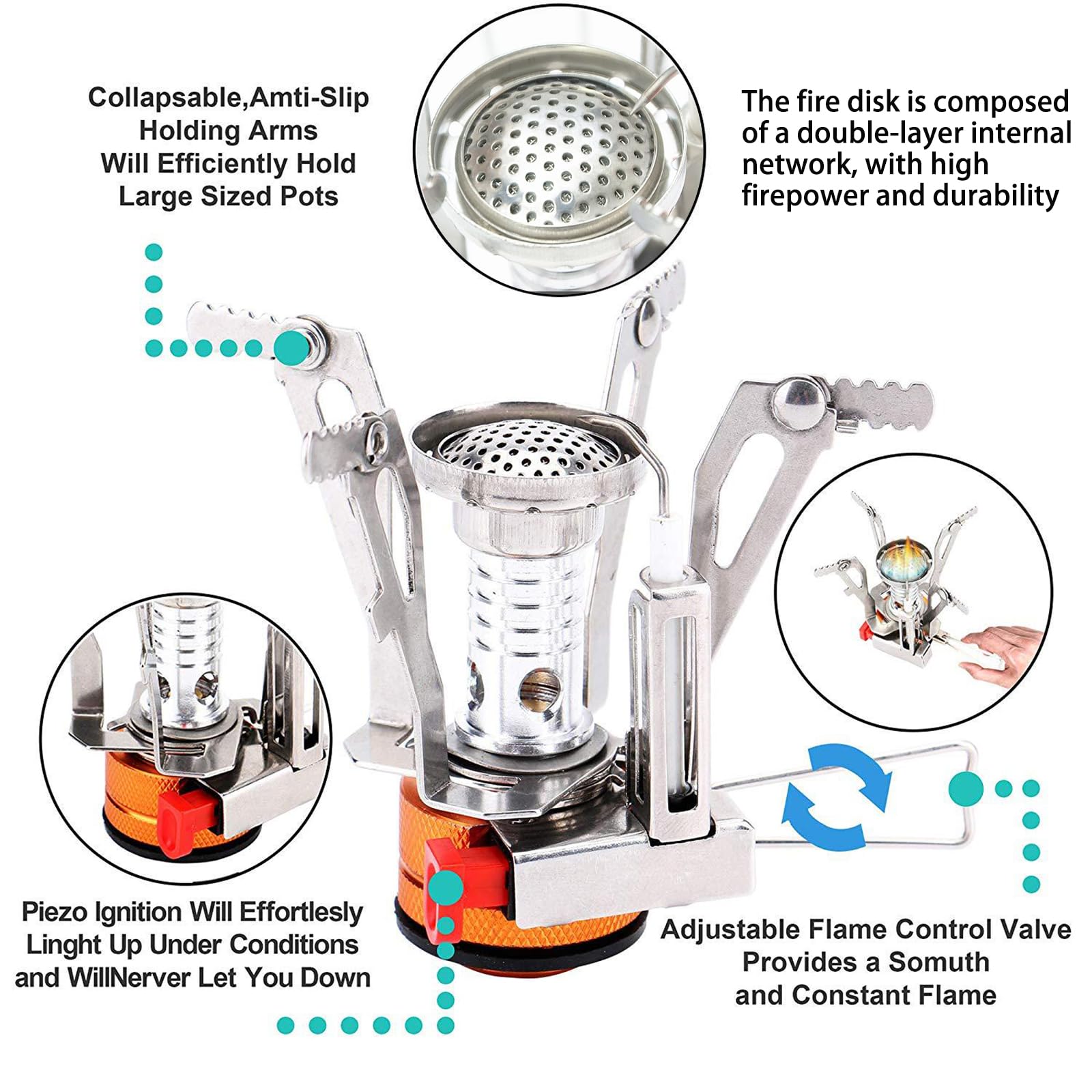 Portable Camping Stove Backpacking Stove, Specialized Hiking Stove Camping Stove with Piezo
