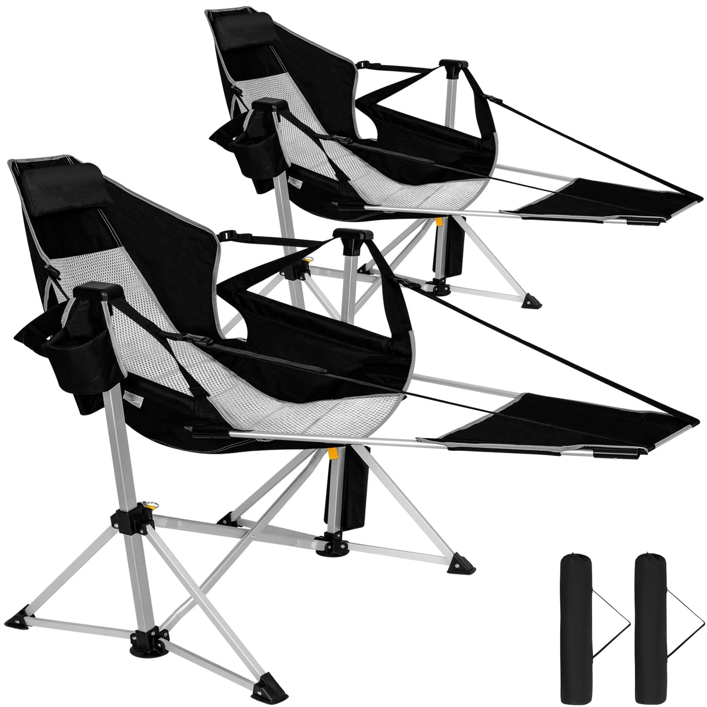 Romswi 2-Pack Aluminum Hammock Chair with Footrest, Oversized Portable Folding Swinging Chair with