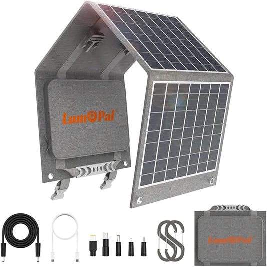 Portable Solar Panel, LUMOPAL 40W Foldable Solar Charger with USB-C PD 40W,5V USB-A QC3.0, DC18-20V Ports for Traveling Camping Backpacking Compatible with Phone iPad Power Station