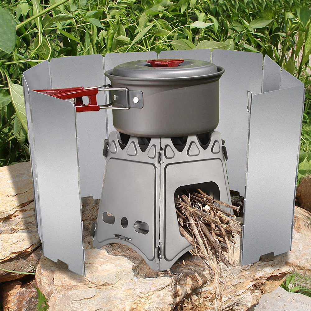 10 Plates Stove Windscreen, Aluminum Stove Windshield with Drawstring Bag