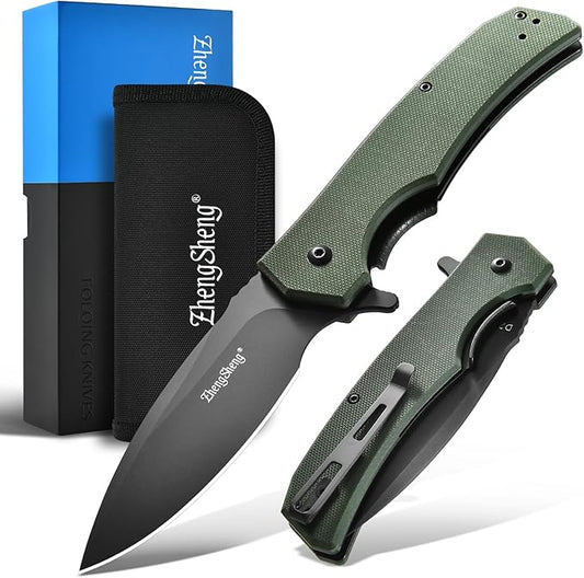 Praxis Folding Pocket Knife, 3.6" PVD Titanium Coating D2 Steel Blade Foldable Knife with G10 Handle Lightweight Camping Survival Hiking Knives