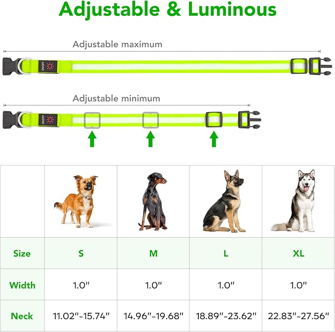 Vizpet LED Dog Collar, Light Up Dog Collar Adjustable USB Rechargeable Super Bright Safety Light Glowing Collars for Dogs(X-Large,Green)
