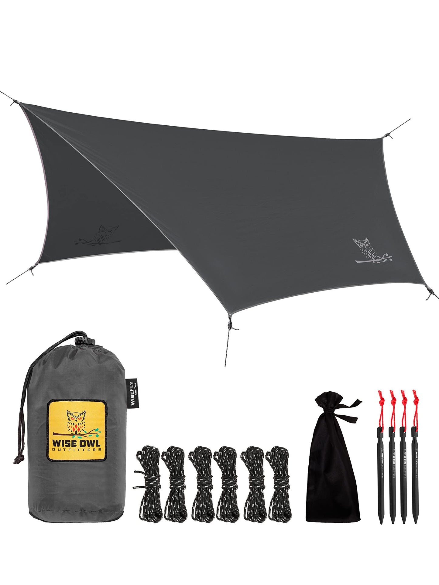 Wise Owl Outfitters Hammock Rain Fly – Waterproof Camping Tarp Cover with Tent Stakes & Carry Bag