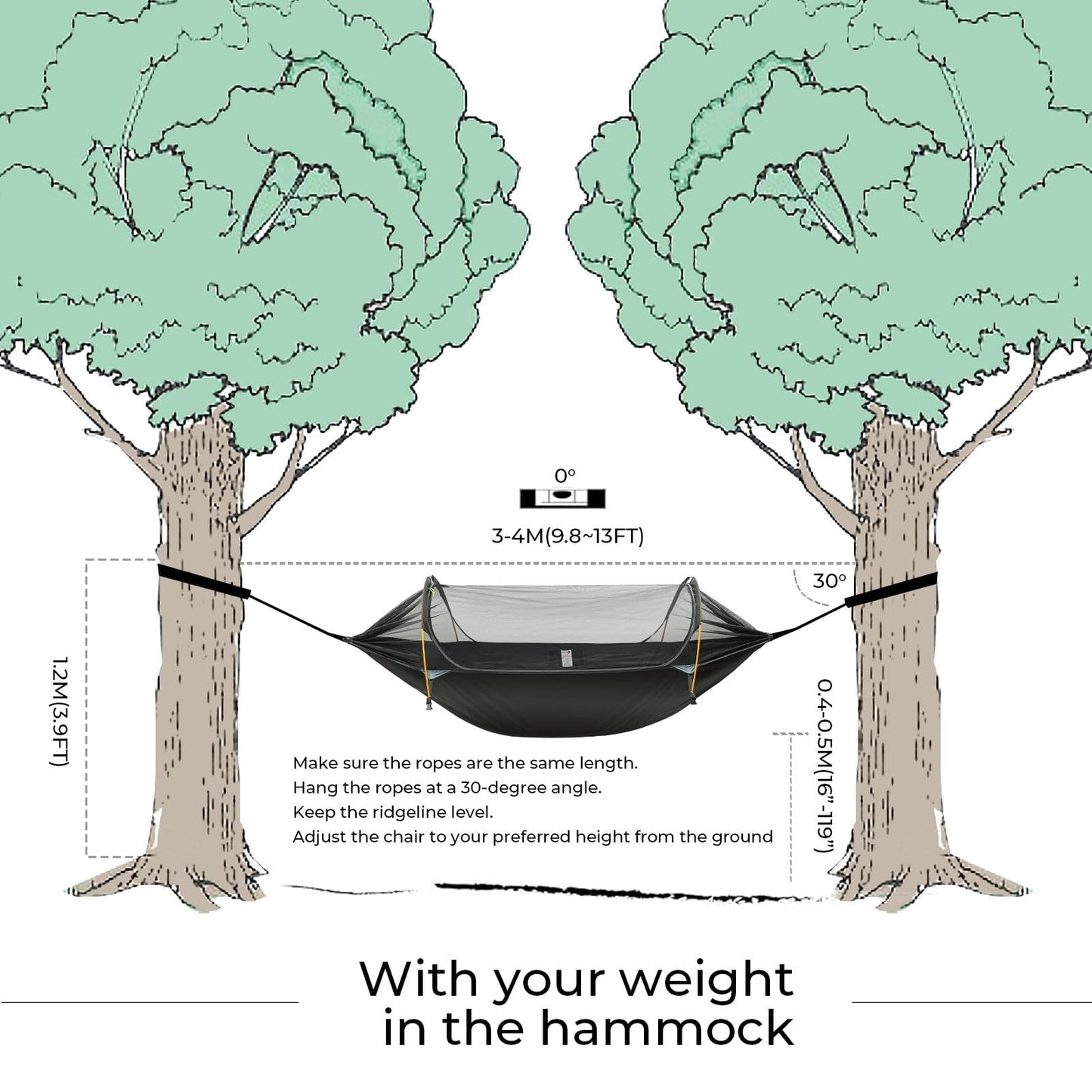 Rivenlo Camping Hammock Tent with Mosquito Net & RainFly, 3 in 1 Waterproof Portable Sleeping