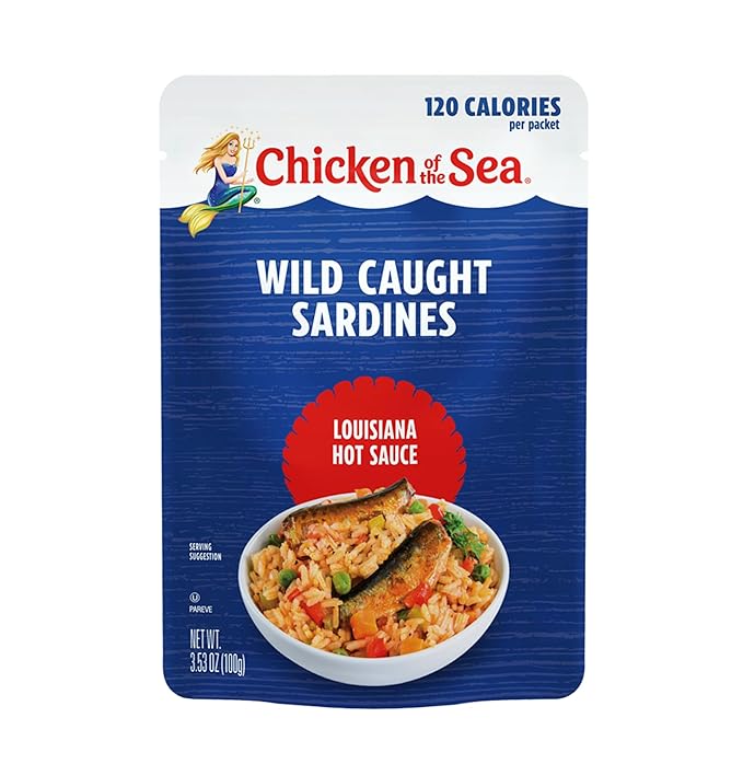 Chicken of the Sea Sardines in Louisiana Hot Sauce, 3.53 oz. Packet (Box of 36), Wild Caught Sardines