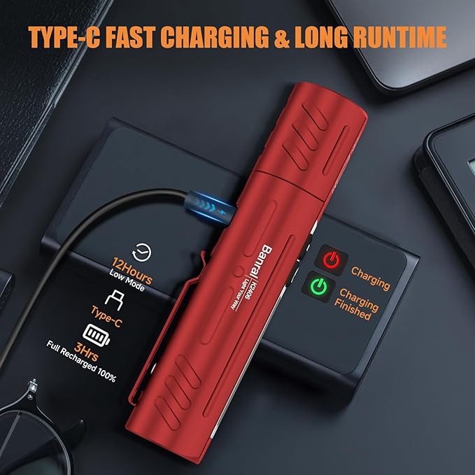 Rechargeable Tactical Flashlights High Lumens - Super Bright Small Powerful LED Magnetic USB C Flashlight, 8 Modes, Dual Button Waterproof Pocket Flash Light for Emergency, Car (2, Red)