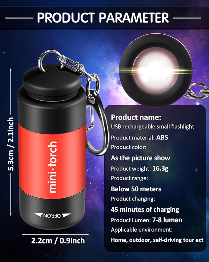 Mudder 12 Pieces Mini Keychain Flashlight Rechargeable Operation Christmas Bulk Plastic Small Torch Flashlight Handheld LED USB Rechargeable Waterproof for Camping Hiking Favor(White Light in Red)