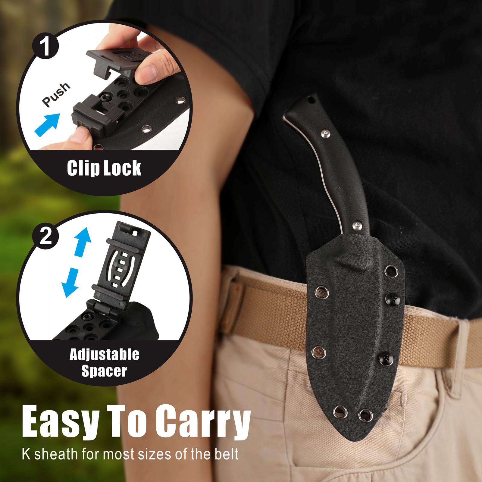 REAT Fixed Blade Knife with Kydex Sheath,4" D2 Steel Blade,Ergonomic G10 Handle for EDC Hunting