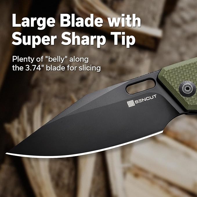 SENCUT GlideStrike Pocket Knife for EDC, Folding knife with Thumb Hole Openning, Textural Coarse G10 Handle with Deep Pocket Clip, Ideal Gift for Men Women S23018-3 (OD Green)