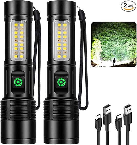 Flashlights Rechargeable LED High Lumens - 99,000LM Super Bright Flashlight, Adjustable Powerful Flash Light with 5 Modes, Waterproof Handheld Flashlight for Home, Camping(2 Pack)