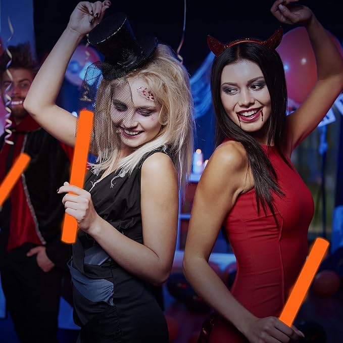 48Pack LED Glow Foam Sticks Bulk,Light Up Glow Sticks with 3 Flashing Modes,Orange Glow Wands Party Pack,Glow In The Dark Party Supplies for Halloween,ThanksGiving Day,Christmas,Birthday
