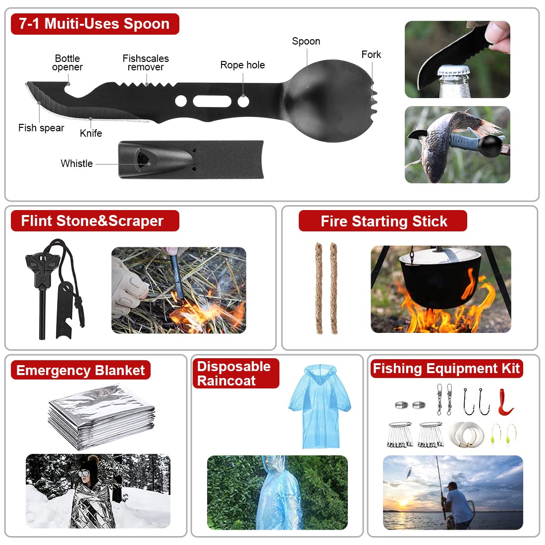 Survival Kit, 251 Pcs Survival Gear Emergency Supplies First Aid Kit