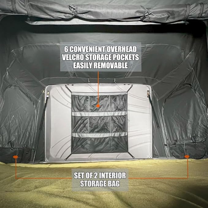 BIVVYY V2 Rooftop Hard Shell, Vehicle Mounted Pop Up Hardshell Roof Top Tent, Side Open Rooftop Tent with Rainflys for Van SUV Truck (4+ Person)