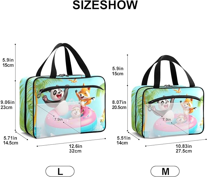 Fustylead Cute 3d Happy Panda Fox Raccoon at Pool Travel Medicine Organizer Bag Home Storage First Aid Kit Large Pill Case with Zipper for Pill Bottle, Vitamins, and Medical Supplies