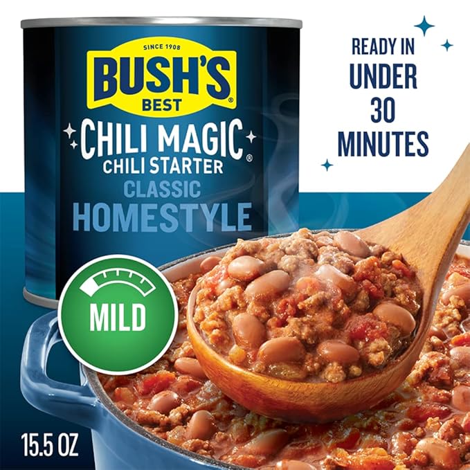BUSH'S BEST Canned Chili Magic Chili Beans Starter Traditional Recipe (Pack of 12), Source of Plant Based Protein and Fiber, Low Fat, Gluten Free, 15.5 oz