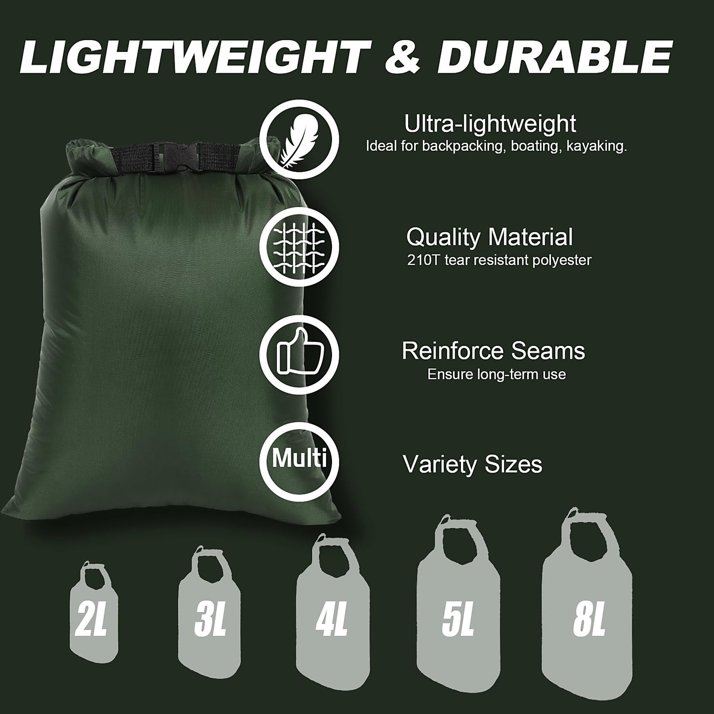 Ucolofun Dry Bags Waterproof Set, 5 Packs Ultralight Waterproof Bags Small Stuff Sack Water Proof