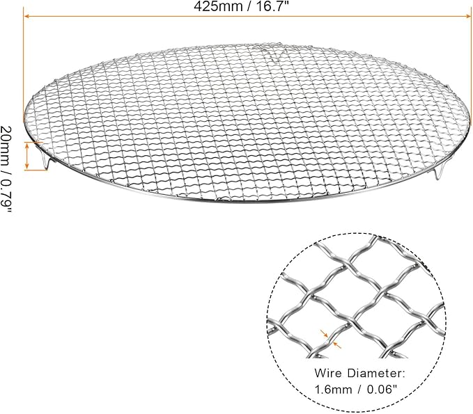 HARFINGTON Round Cooking Rack 16.7-inch Stainless Steel Cross Wire Barbecue Grill Net with 20mm Legs for Cooking Baking Steaming BBQ