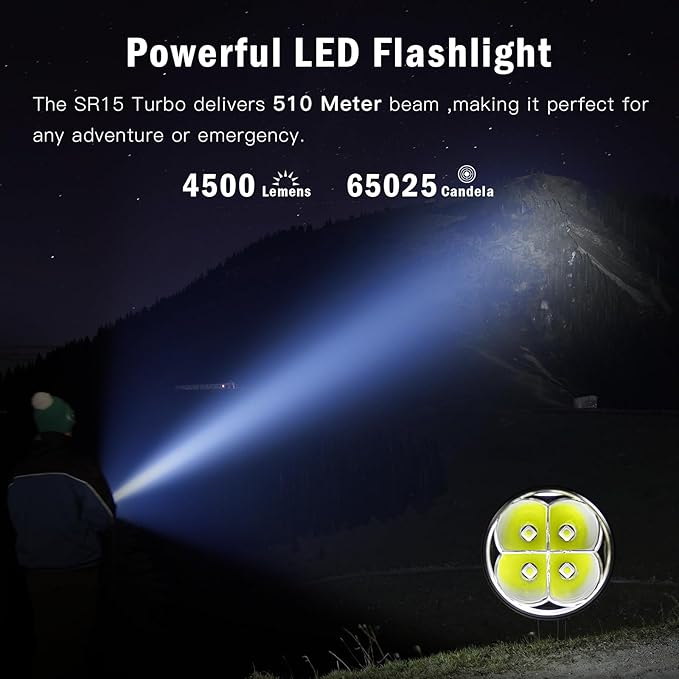 Sofirn SR15 Rechargeable Flashlight High Lumen, 4500 Lumen Super Bright Pocket Flashlight with Magnetic Base & IP68 Waterproof, Long Beam Distance EDC Flashlight for Emergency, Repair, Camping, Hiking