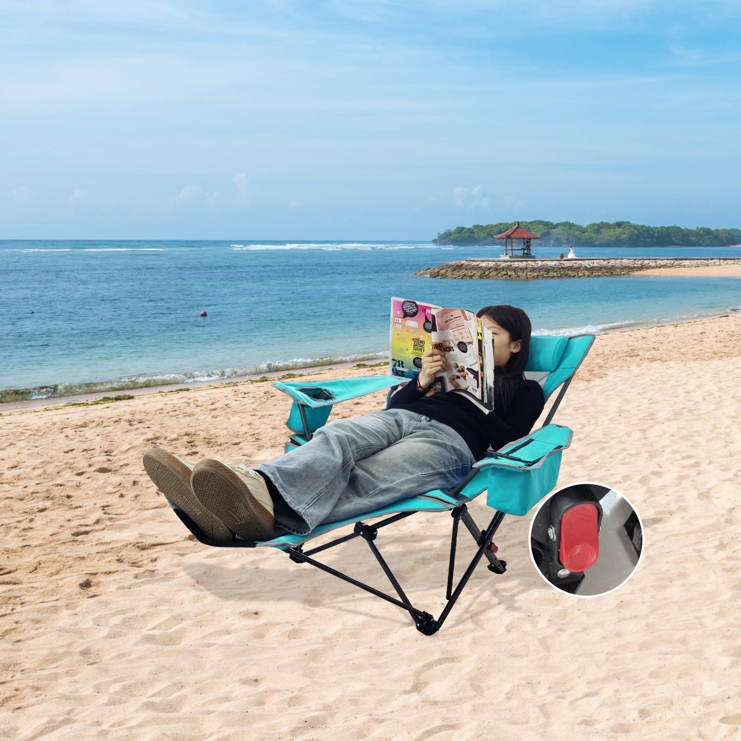 POEPORE Reclining Camping Chair 4 Position with Foot Rest Comfortable for Adults 265Ibs Folding