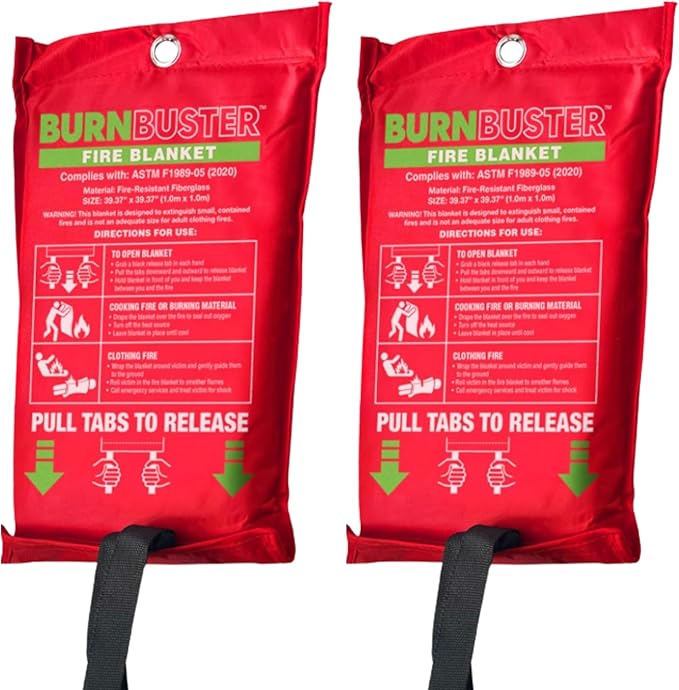 2-Pack Emergency Fire Blanket - ASTM Certified Fire Suppression Blanket for Home, Kitchen, Grill, Camping, Car & More - 40" x 40" Flame Retardant Fabric, No Mess, Easy Deployment