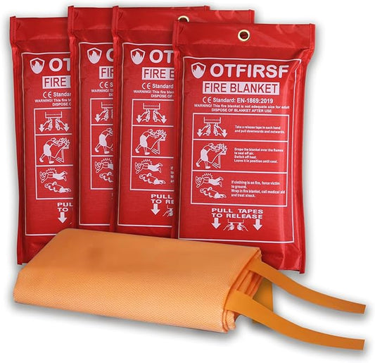 Emergency Fire Blanket for Home and Kitchen - Orange, 4Pack, 39.3"x39.3" Silicone Fiberglass Fire Blankets for House, Fireplace, Grill, BBQ, Camping, Warehouse