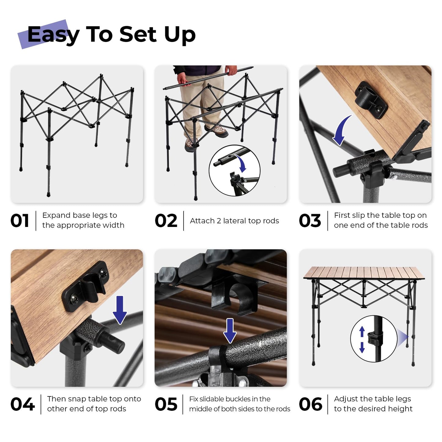 Byliable Camping Table Folding Portable Camp Aluminum Table, Wood Grain