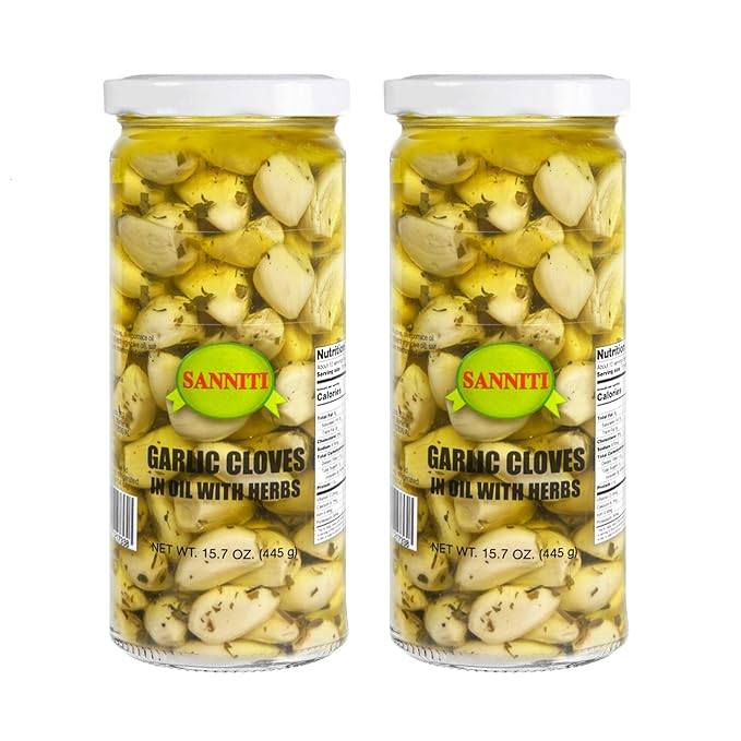 Sanniti Spanish Pickled Garlic in Oil with Herbs, 15.7 Ounces (Pack of 2)