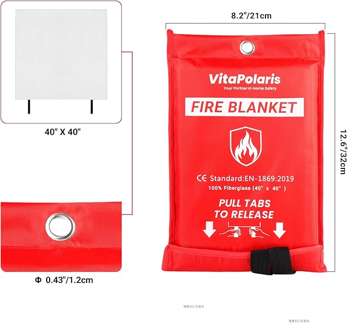Heavy-Duty Emergency Fire Blanket, 1 Pack ??Fireproof Fiberglass Blanket for Kitchen, Home, Grill, Fireplace, Camping, Heat Shield, Grease Fires, Emergency Fire Suppression