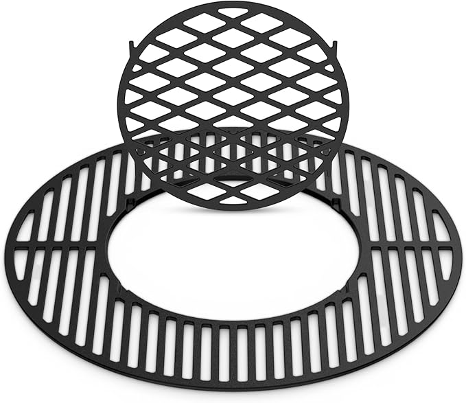 Skyflame Charkettle 2-in-1 Cast Iron 21.5 Inch Grill Grate Replacement Gourmet BBQ System, Compatible with Weber 22-1/2 inch Kettle Charcoal Grills