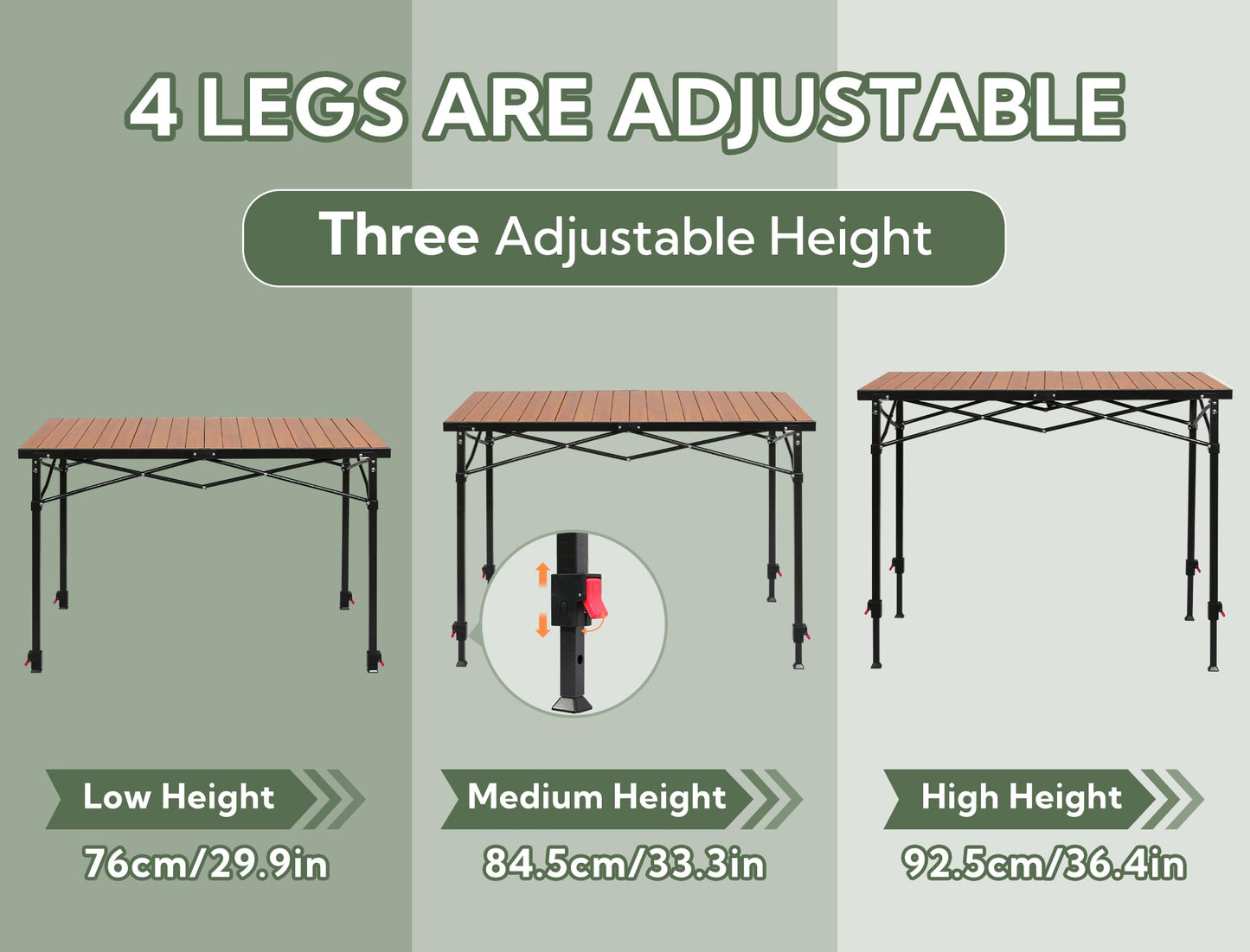 Portable Outdoor Adjustable Height Camping Table, Large for 2-6 Person