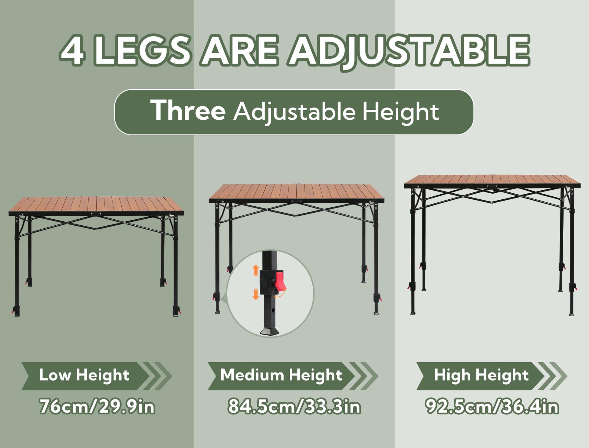 Portable Outdoor Adjustable Height Camping Table, Large for 2-6 Person
