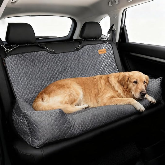 Dog Car Seat for Large Medium Dogs,Car Dog Back Seat for Under 100 lbs,Pet Booster Seat Cushion,Easy to Install with 2 Safety Leashes,Gray