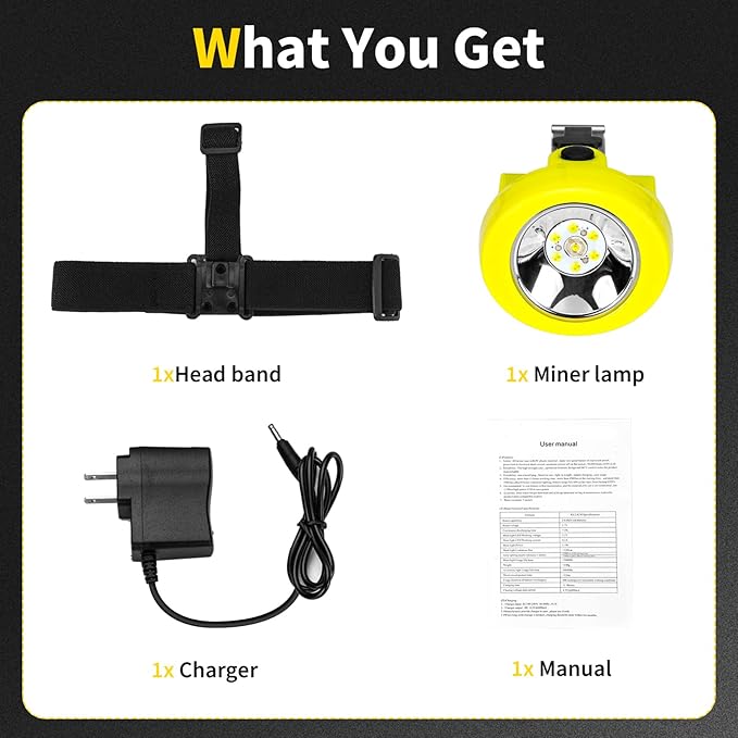 Rechargeable LED Mining Light, Underground Miner Headlamp with Waterproof & Explosion-Proof Design, Super Bright Cap Lamp for Coal Mining, Coon Hunting, Camping, Fishing, Hiking, Outdoor Work
