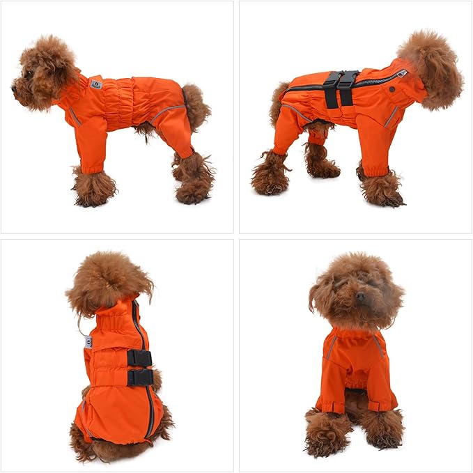 Dogs Waterproof Jacket, Lightweight Waterproof Jacket Reflective Safety Dog Raincoat Windproof Snow-Proof Dog Vest for Small Medium Large Dogs Orange L