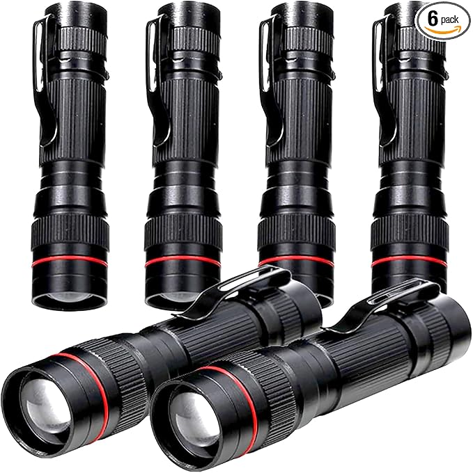 6 Pack Small Mini LED Flashlight, Single Mode Zoomable Flashlights AA Battery Powerful Flashlights with Pocket Clip, Portable Bulk EDC Pen Flash Light for Gift, Emergency, Camping, Hiking