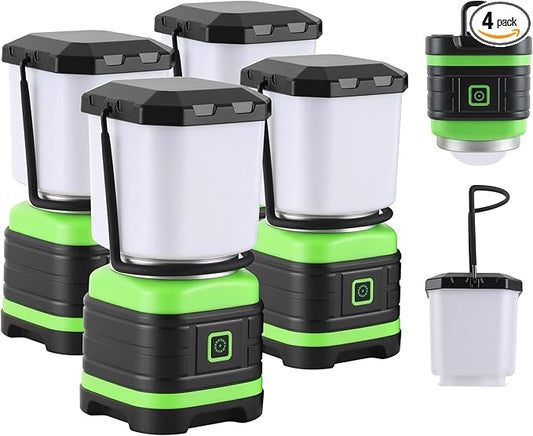 Lichamp LED Camping Lantern, Battery Powered LED Lights Camping Essentials, Portable Lanterns Flishlights for Emergency, Hurricanes, Outdoor Hiking, Power Outages, Survival Gear and Home Use, 4 Pack