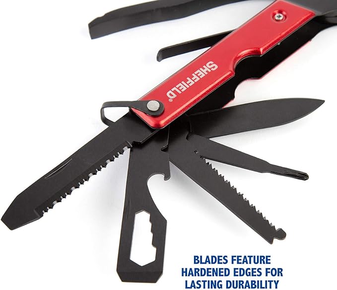 Sheffield 12138 14-in-1 Hatchet Multitool, Camping Hatchet Comes With 1680D Polyester Hatchet Sheath, Alloy Steel Camping Hammer Multitool, Great Hiking Gifts