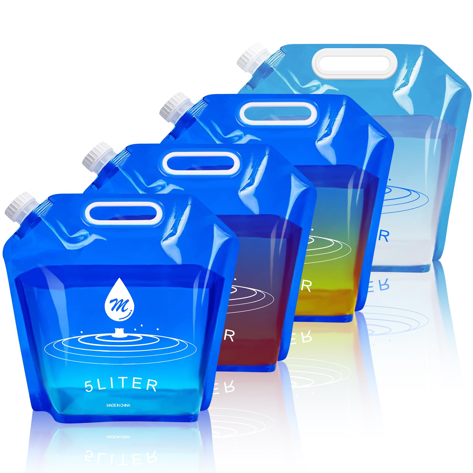 SOCATER Water Container Bags, 4 Packs BPA Free No-Leak Foldable Plastic 1.3 Gallon Water Container