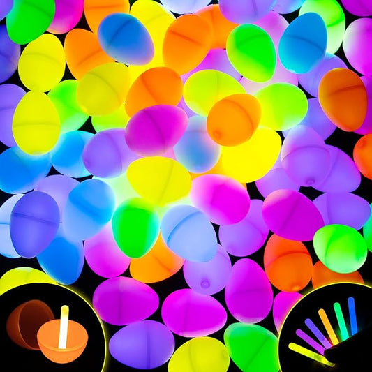 POPGIFTU 120 Easter Eggs with 240 Mini Glow Sticks, Glow-in-the-Dark Easter Eggs Bulk for Kids, Easter Basket Fillers & Party Favors, Egg Hunt Prizes & Classroom Decorations