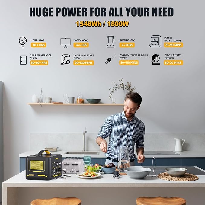 VTOMAN Jump 1800 Portable Power Station with 110W Solar Panel, 1800W/1548Wh LiFePO4 Battery Solar Generator with 1800W Constant-Power, PD 100W Type-C, Capacity Expandable for Camping, Home Backup