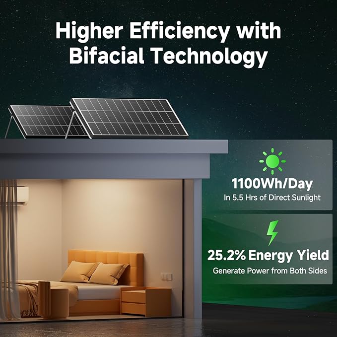 Bifacial 600 Watt Solar Panels 200 Watt Solar Panel 3 Pack 18BB Monocrystalline A+ Cell High-Efficiency Module PV Power Charger Homes Camping RV Battery Boat Caravan Other Off-Grid Applications