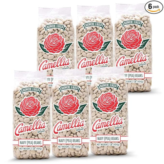 Camellia Brand Dried Navy (Pea) Beans – Premium White Beans for Southern-Style Baked Beans, Soups, Stews, and Healthy Vegetarian Meals – Non-GMO, Gluten-Free, 1 Pound (Pack of 6)