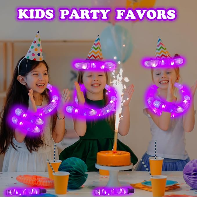 Glow Party Favors Supplies for Kids, 12 PCS Purple Light Up Glow Sticks Necklaces Bracelets Accessories for Toddlers, Glow Birthday Camping Wedding Halloween Party Decorations for Boys Girls