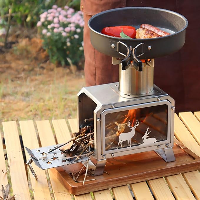 Portable Outdoor Camping Stove for Backpacking BBQ Hiking Picnic Cooking Stainless Steel Fire Stove(Small)