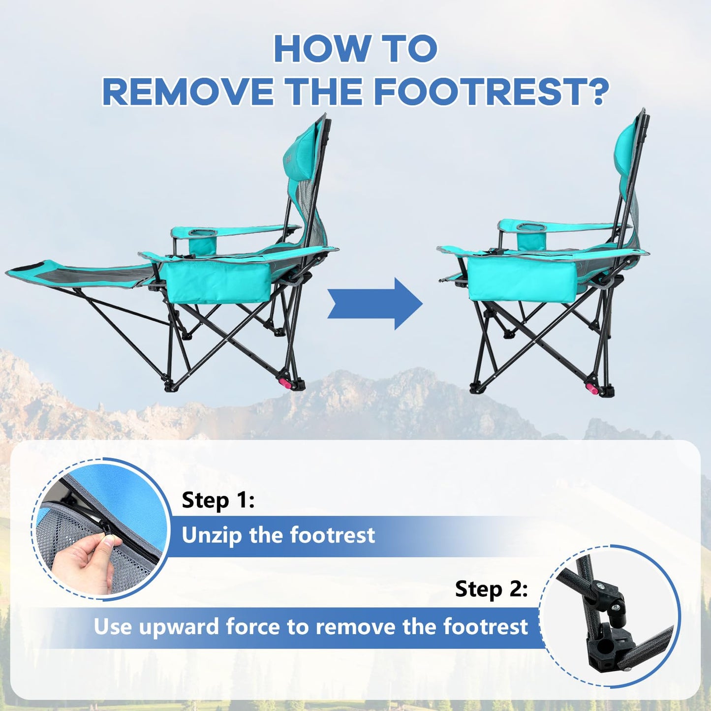 POEPORE Reclining Camping Chair 4 Position with Foot Rest Comfortable for Adults 265Ibs Folding