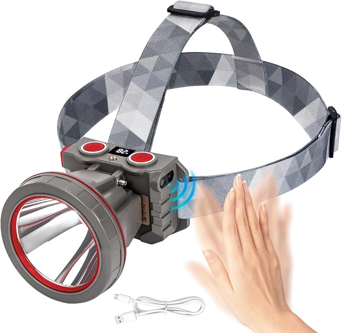 Super Bright Coon Hunting Headlamp, High Lumen LED Headlight with Battery Level Display, Waterproof Rechargeable Spotlight, Hands-Free 2 Light Modes for Hunting & Outdoor Activities (White Light)
