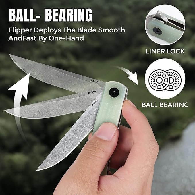 Folding Pocket Knife, 3.19” 14C28N Steel Blade G10 Handle Praxis Small Flipper Liner Lock EDC Folding Knife, Sharp Survival Camping Hiking Hunting Tactical Knives for Men (Translucent Green)