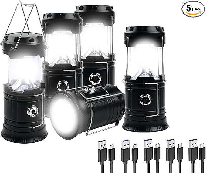 KunHe 5-Pack 1800mAh Collapsible Portable LED Camping Lantern Lightweight Waterproof USB Rechargeable LED Flashlight Kits for Indoor Outdoor Home Emergency Light Power Hiking