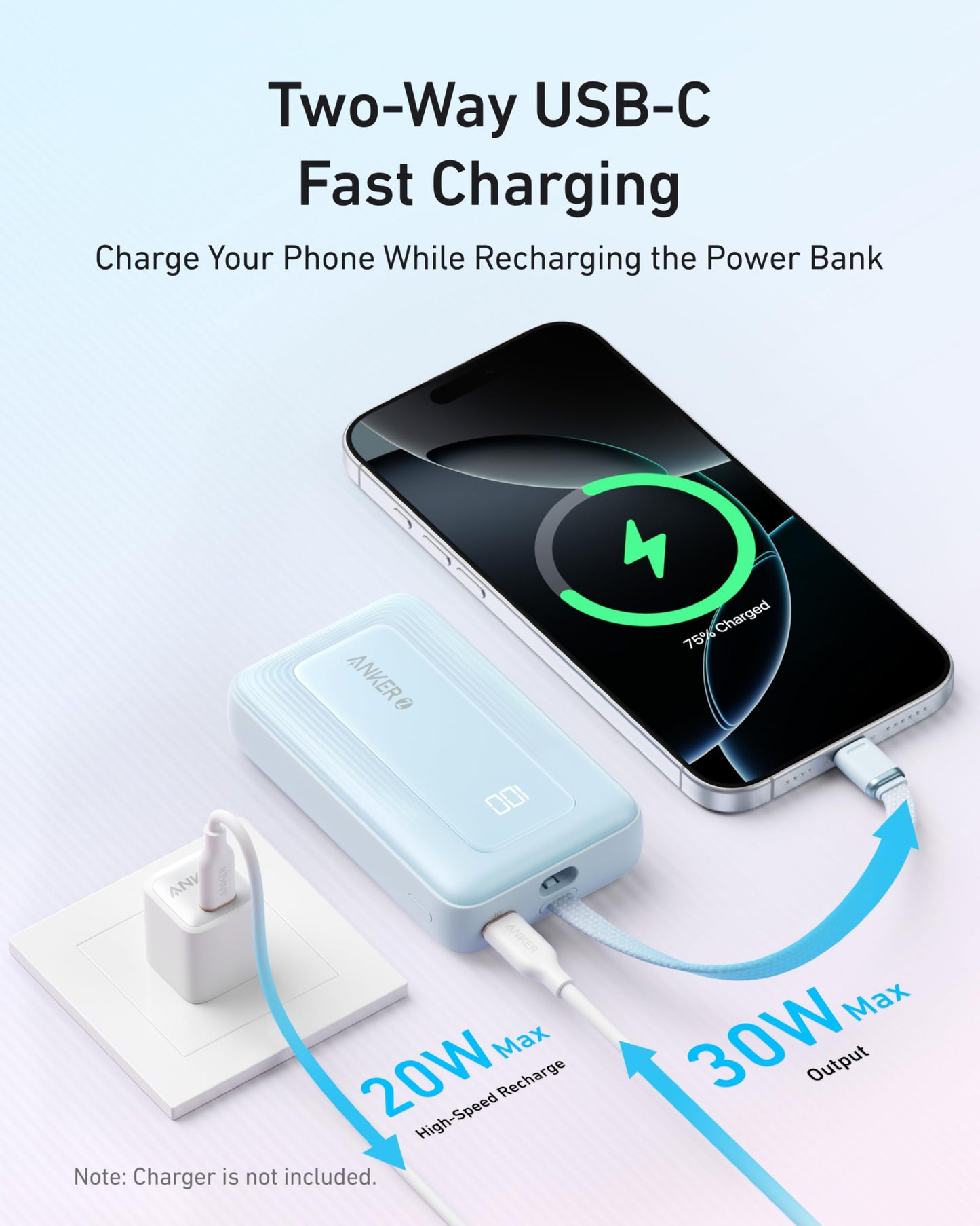 Anker Power Bank,10,000mAh 30W with USB-C Travel Essential Portable Charger